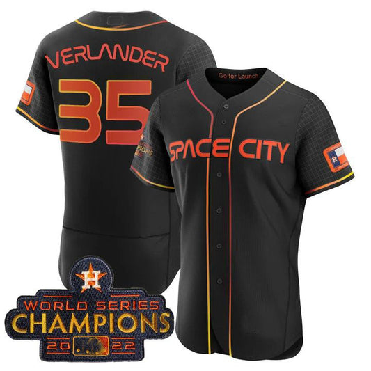 #35 Justin Verlander Houston Astros black 2023 SPACE CITY CHAMPIONS FLEX JERSEY ¡§C ALL STITCHED Baseball Jerseys