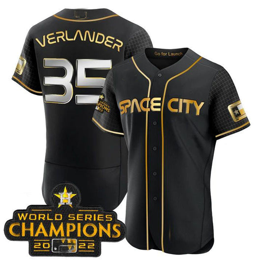#35 Justin Verlander Houston Astros 2023 SPACE CITY CHAMPIONS FLEX JERSEY ¡§C black ALL STITCHED Baseball Jerseys