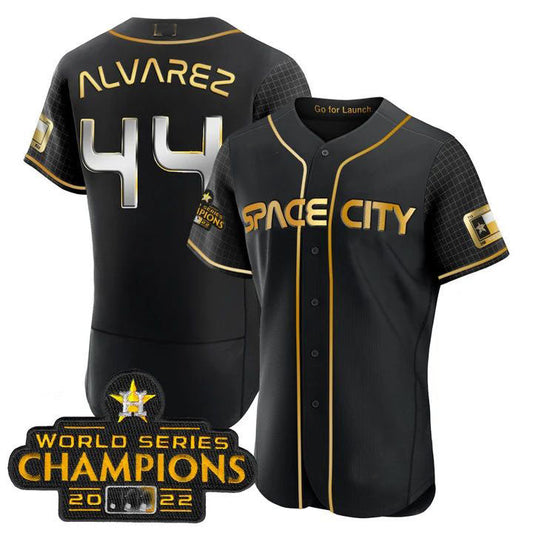 #44 Yordan Alvarez Houston Astros 2023 SPACE CITY CHAMPIONS FLEX JERSEY ¡§C black ALL STITCHED Baseball Jerseys
