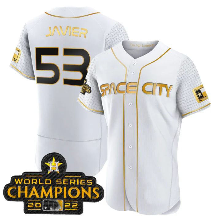 #53 Cristian Javier Houston Astros WHITE 2023 SPACE CITY CHAMPIONS FLEX JERSEY ¡§C ALL STITCHED Baseball Jerseys