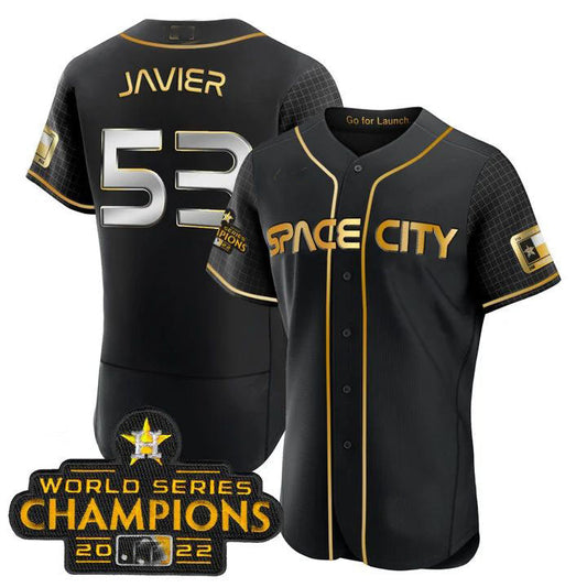 #53 Cristian Javier Houston Astros 2023 SPACE CITY CHAMPIONS FLEX JERSEY ¡§C BLACK ALL STITCHED Baseball Jerseys