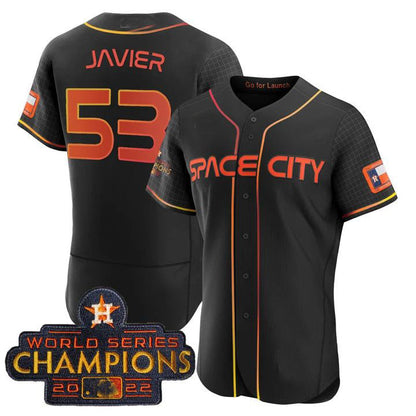#53 Cristian Javier Houston Astros BLACK 2023 SPACE CITY CHAMPIONS FLEX JERSEY ¡§C ALL STITCHED Baseball Jerseys