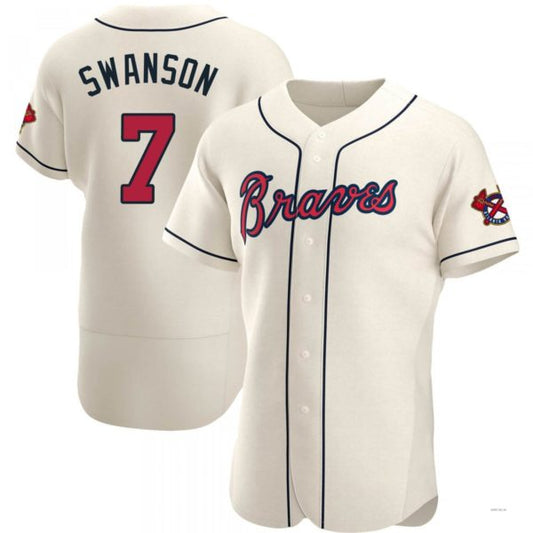 Atlanta Braves #7 Dansby Swanson Cream Alternate Jersey Stitches Baseball Jerseys