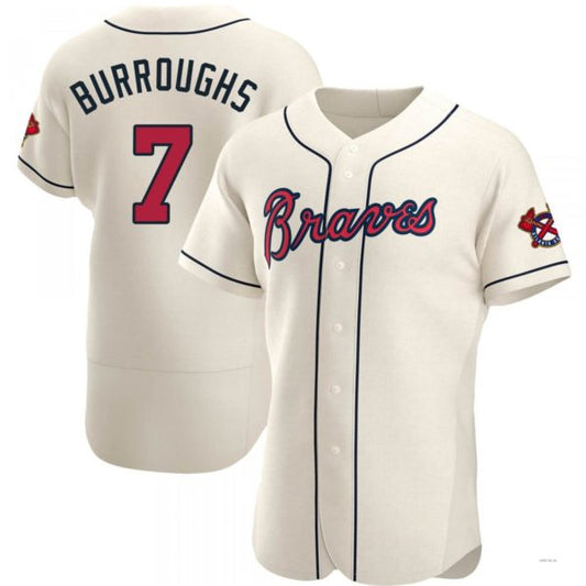 Atlanta Braves #7 Jeff Burroughs Cream Alternate Jersey Stitches Baseball Jerseys