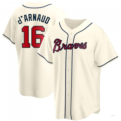 Atlanta Braves #16 Travis d?¡¥Arnaud Cream Alternate Jersey Stitches Baseball Jerseys