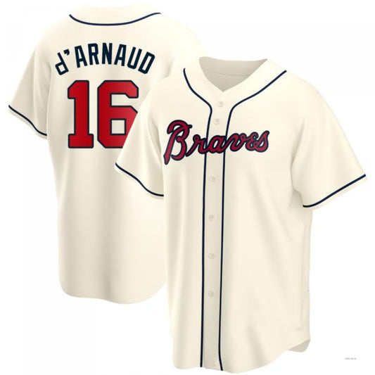 Atlanta Braves #16 Travis d?¡¥Arnaud Cream Alternate Jersey Stitches Baseball Jerseys