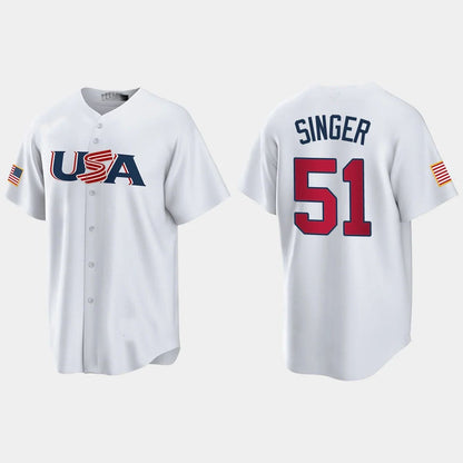 #51 BRADY SINGER KANSAS CITY ROYALS 2023 WORLD BASEBALL CLASSIC USA REPLICA JERSEY ¡§C WHITE Stitches Baseball Jerseys
