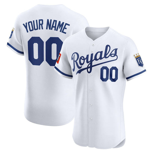 Custom Kansas City Royals Home Elite Sponsor Patch Jersey – White Stitched Baseball Jersey