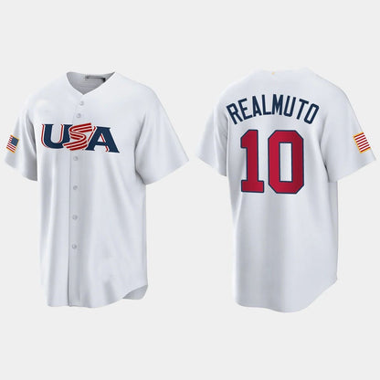 #10 J.T. REALMUTO PHILADELPHIA PHILLIES 2023 WORLD BASEBALL CLASSIC USA REPLICA JERSEY ¡§C WHITE Stitches Baseball Jerseys