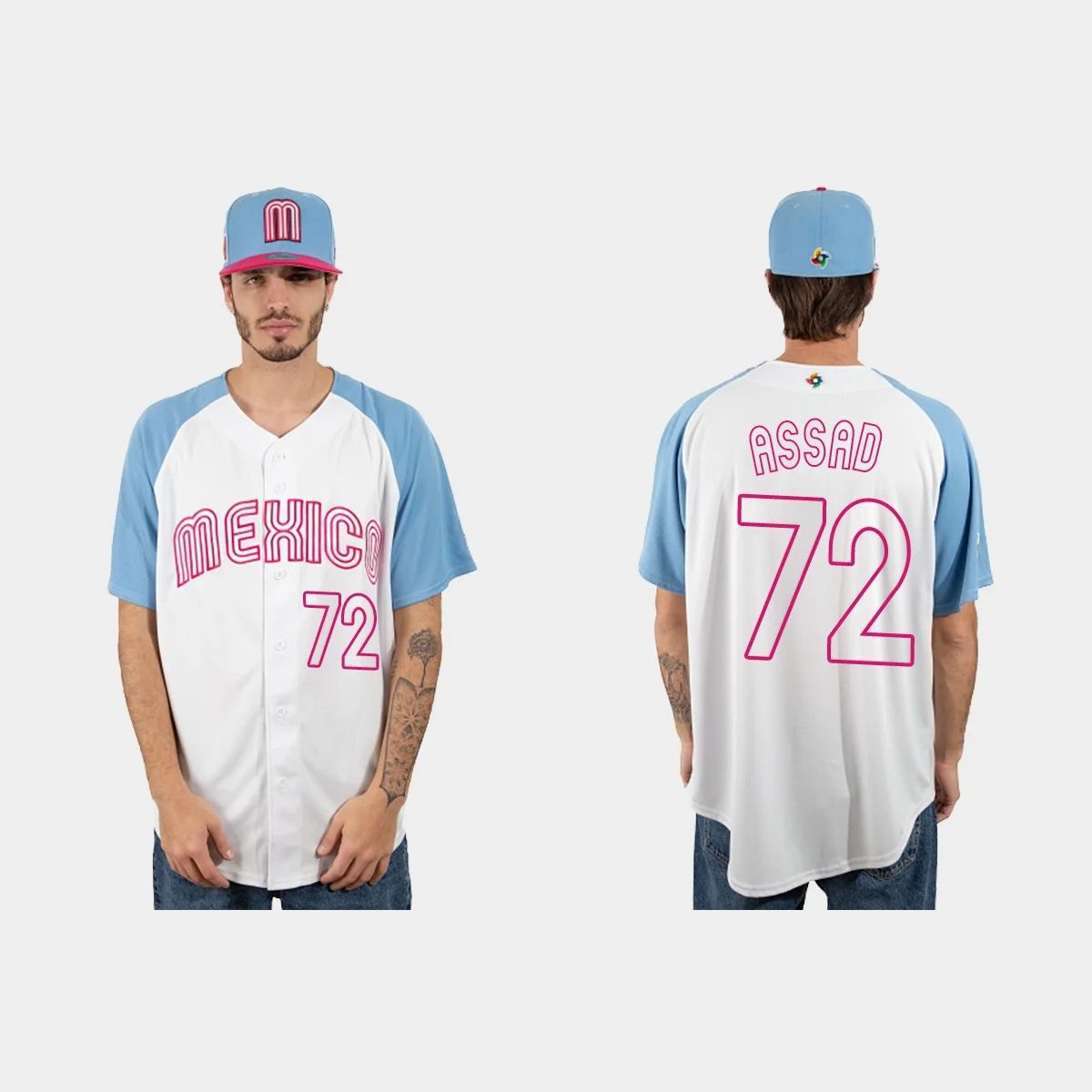 #72 JAVIER ASSAD MEXICO BASEBALL 2023 WORLD BASEBALL CLASSIC JERSEY ¡§C WHITE BLUE Stitches Baseball Jerseys