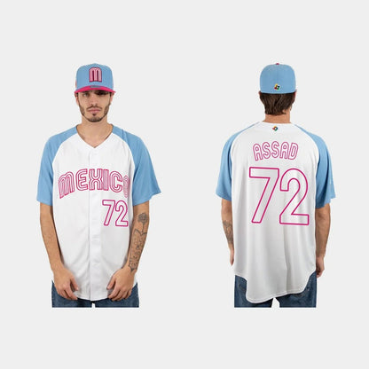 #72 JAVIER ASSAD MEXICO BASEBALL 2023 WORLD BASEBALL CLASSIC JERSEY ¡§C WHITE BLUE Stitches Baseball Jerseys