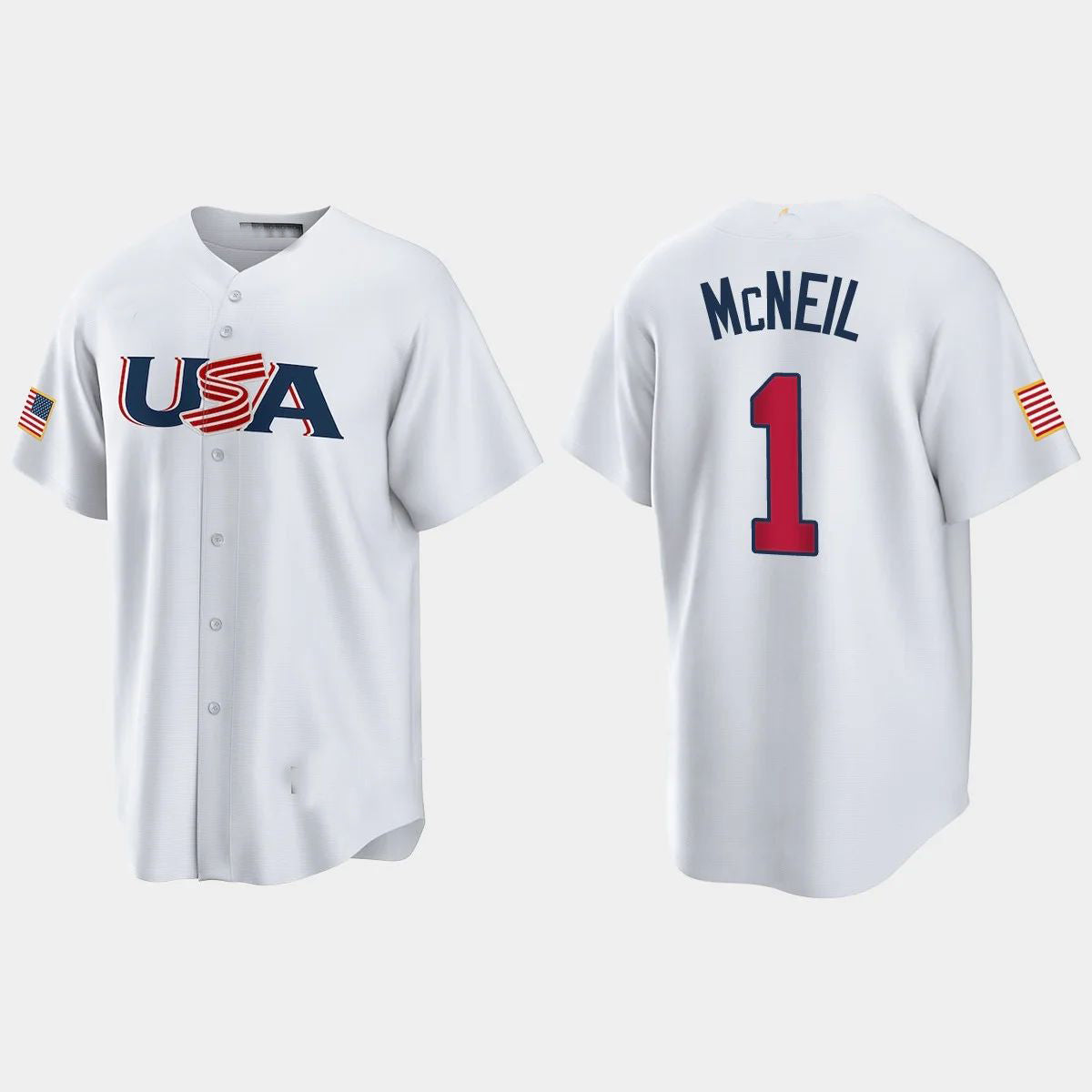 #1 JEFF MCNEIL NEW YORK METS 2023 WORLD BASEBALL CLASSIC USA REPLICA JERSEY ¡§C WHITE Stitches Baseball Jerseys