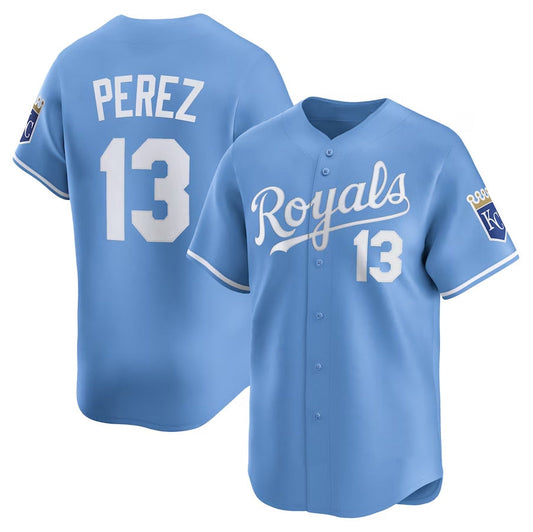 Kansas City Royals #13 Salvador Perez Alternate Limited Player Jersey - Light Blue Stitched Baseball Jersey