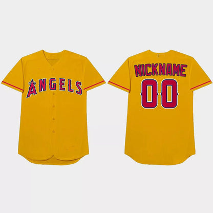 Custom Los Angeles Angels 2021 Players?¡¥ Weekend Nickname Jersey ¡§C Gold Stitched Baseball Jerseys