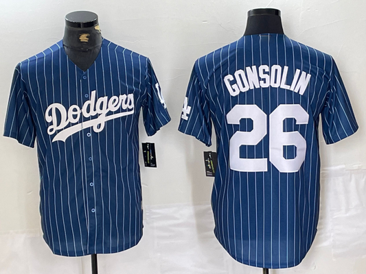 Los Angeles Dodgers #26 Tony Gonsolin Navy Blue Pinstripe Stitched Cool Base Baseball Jerseys