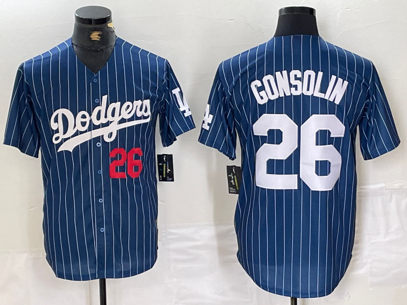 Los Angeles Dodgers #26 Tony Gonsolin Navy Blue Pinstripe Stitched Cool Base Baseball Jerseys