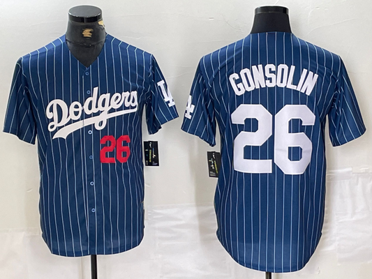 Los Angeles Dodgers #26 Tony Gonsolin Navy Blue Pinstripe Stitched Cool Base Baseball Jerseys