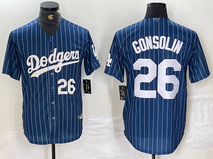 Los Angeles Dodgers #26 Tony Gonsolin Navy Blue Pinstripe Stitched Cool Base Baseball Jerseys