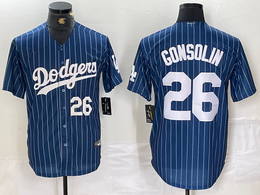 Los Angeles Dodgers #26 Tony Gonsolin Navy Blue Pinstripe Stitched Cool Base Baseball Jerseys