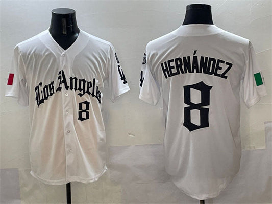 Los Angeles Dodgers #8 Enrique Hernández White Mexico 2025 LA Gothic Style With Fernando Patch Vapor Premier Limited Stitched Baseball Jersey