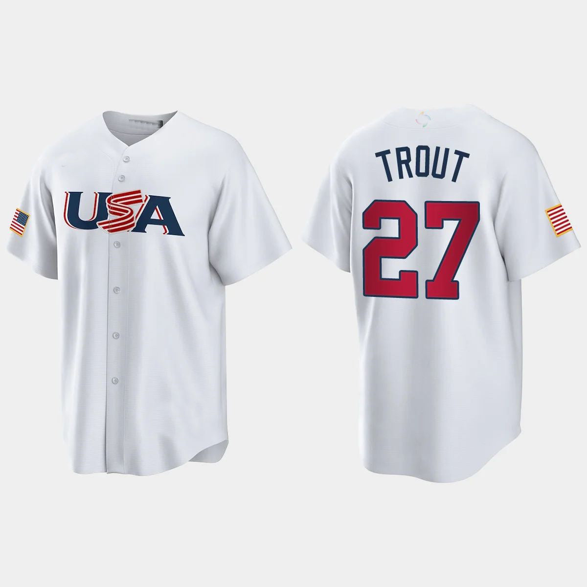 #27 MIKE TROUT LOS ANGELES ANGELS 2023 WORLD BASEBALL CLASSIC USA REPLICA JERSEY ¡§C WHITE Stitches Baseball Jerseys