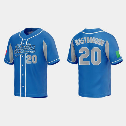 #20 MILES MASTROBUONI ITALY BASEBALL 2023 WORLD BASEBALL CLASSIC JERSEY ¡§C ROYAL Stitches Baseball Jerseys