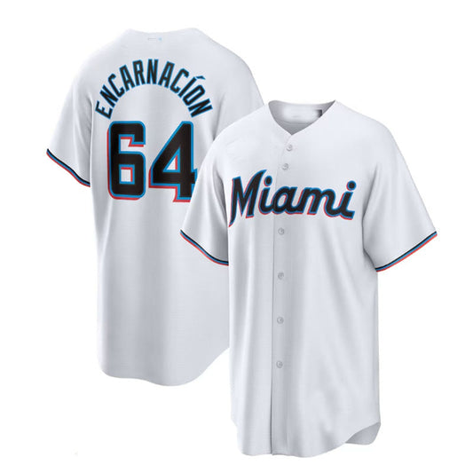 Miami Marlins #64 Jerar Encarnaci¡§?n White Home Replica Player Jersey Baseball Jerseys