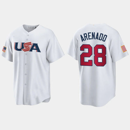 #28 NOLAN ARENADO ST. LOUIS CARDINALS 2023 WORLD BASEBALL CLASSIC USA REPLICA JERSEY ¡§C WHITE Stitches Baseball Jerseys