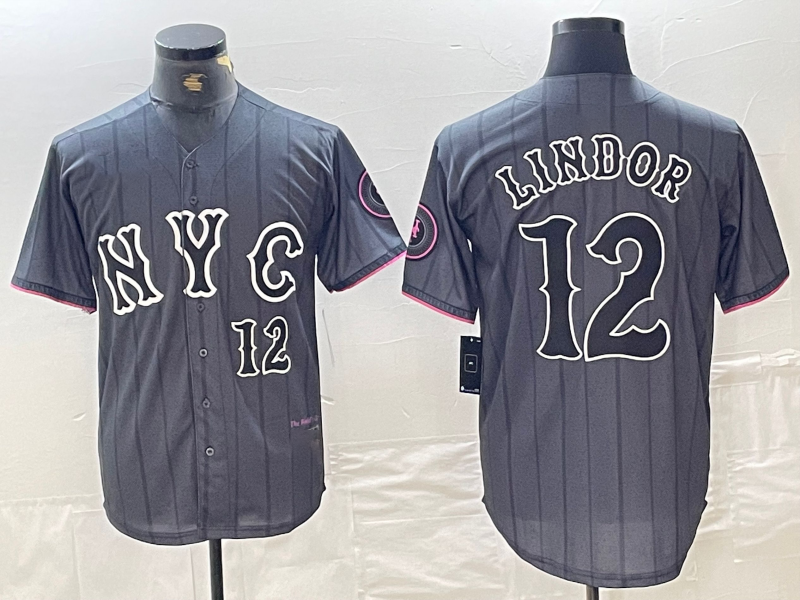 New York Mets #12 Francisco Lindor Number Grey 2024 City Connect Cool Base Stitched Baseball Jerseys