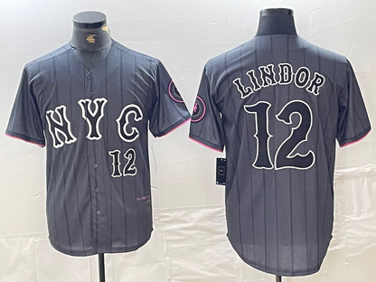 New York Mets #12 Francisco Lindor Number Grey 2024 City Connect Cool Base Stitched Baseball Jerseys