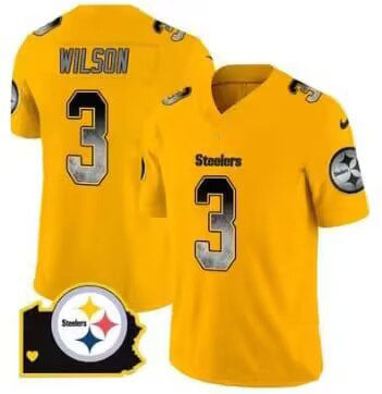 P.Steelers #3 Russell Wilson Gold Game Player Jersey Stitched American Football Jerseys