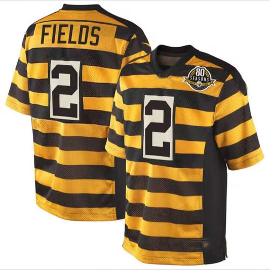 P.Steelers #2 Justin Fields Bumblebee Throwback 80th Season American Football Jerseys
