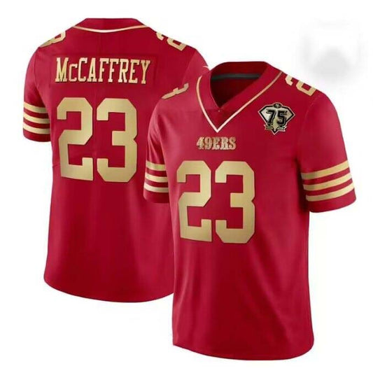 SF.49ers #23 Christian McCaffrey Red 75th Scarlet Game Player Jersey Stitched American Football Jerseys