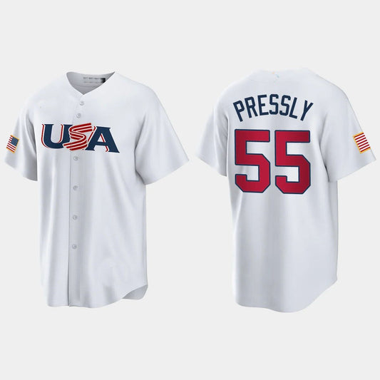 #55 RYAN PRESSLY HOUSTON ASTROS 2023 WORLD BASEBALL CLASSIC USA REPLICA JERSEY ¡§C WHITE Stitches Baseball Jerseys
