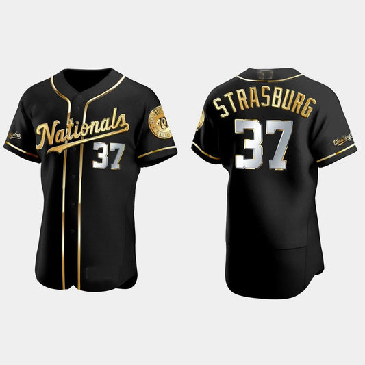WASHINGTON NATIONALS #37 STEPHEN STRASBURG GOLD EDITION AUTHENTIC JERSEY ¡§C BLACK Baseball Jerseys