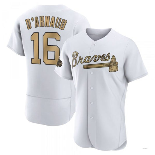 Atlanta Braves #16 Travis d?¡¥Arnaud White Authentic 2022 All-Star Jersey Stitches Baseball Jerseys