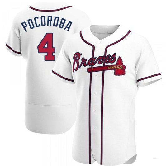 Atlanta Braves #4 Biff Pocoroba White Home Jersey Stitches Baseball Jerseys