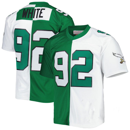 Custom P.Eagles Reggie White Mitchell & Ness Retired Player Split Replica Jersey ¨C Green/White Stitched American Football Jerseys
