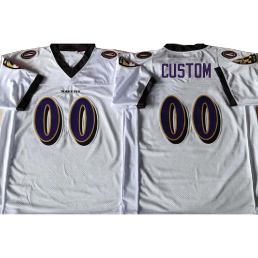 Custom B.Raven Throwback Baltimore Ravens Stitched White M&N Retired Football Jersey