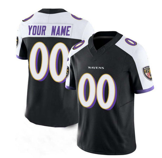 Custom B.Raven 2024 Baltimore Ravens White Black Vapor F.U.S.E. Limited Jersey American Football Stitched Jerseys